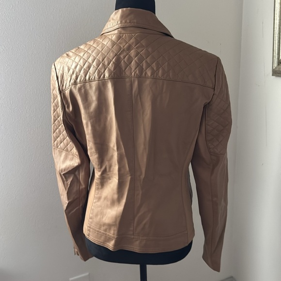 Express (minus) the leather quilted moto honey brown zip up jacket Sz M - Picture 5 of 12